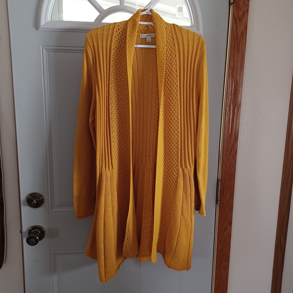 Studio Works Sweaters - Open-Front Knit Cardigan Sweater Mustard Yellow Size M Cozycore Autumn Boho Chic